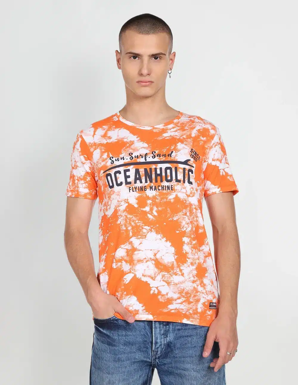 Men Orange Cotton Abstract Print T-Shirt