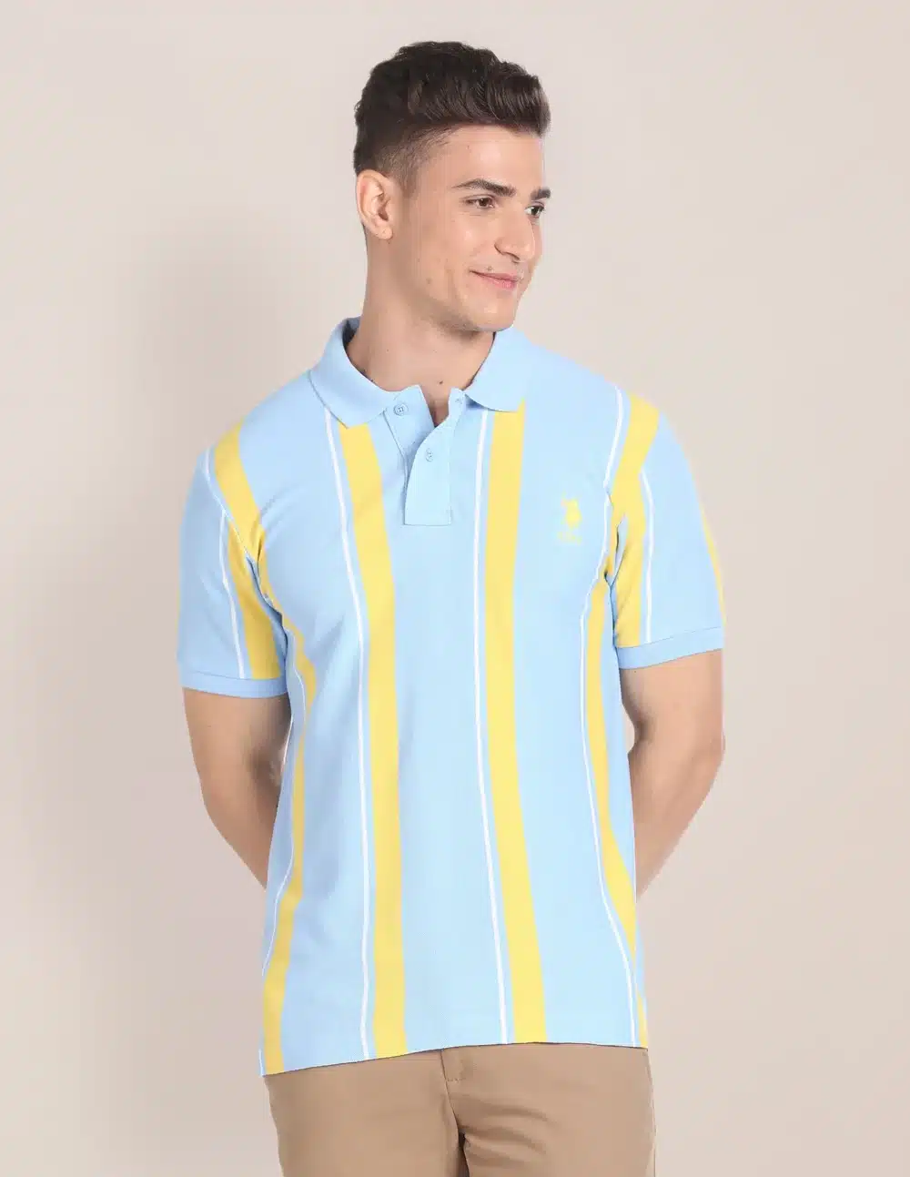 Slim Fit Vertical Stripe Polo Shirt For Men's - Image 5