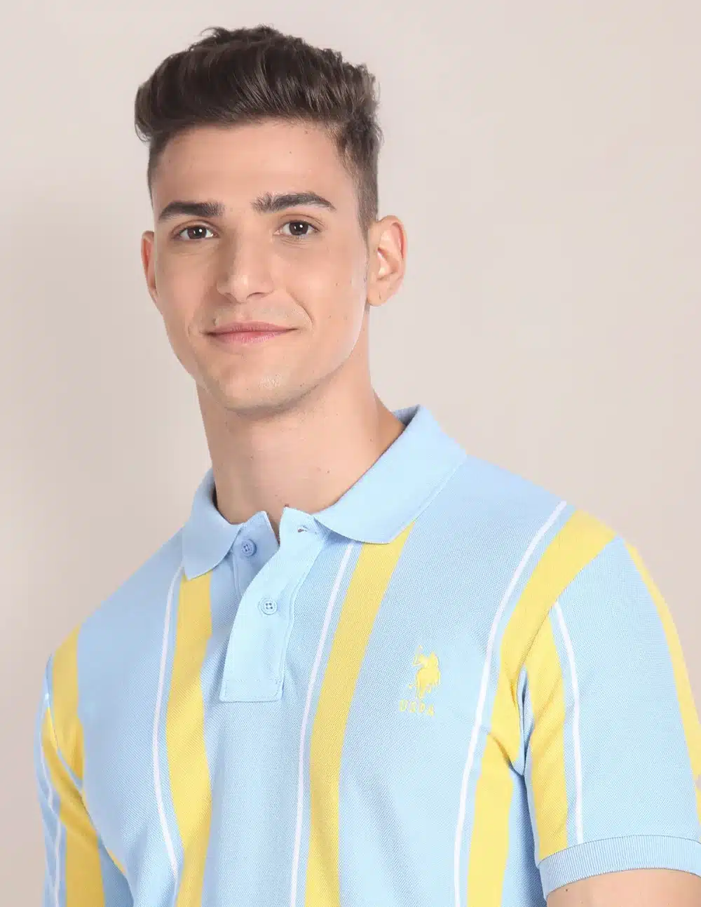 Slim Fit Vertical Stripe Polo Shirt For Men's - Image 6