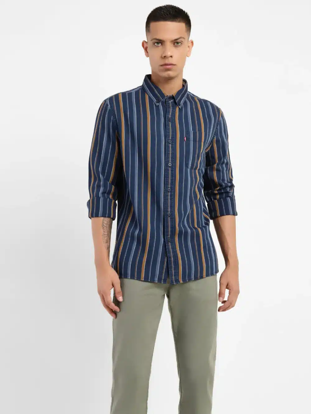 Men's Striped Spread Collar Shirt