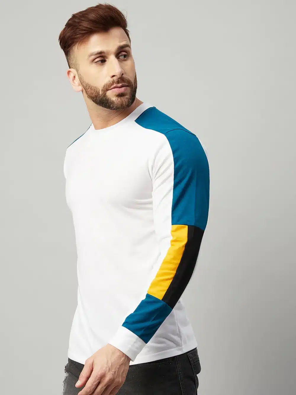 White Full Sleeve Color Block T-Shirt - Image 3