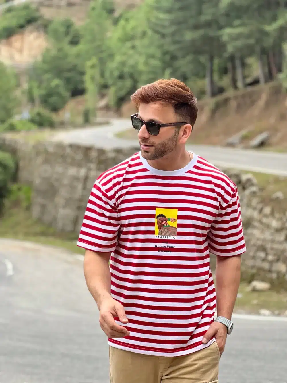 Striped Oversized Red White Men's T-Shirt - Image 2