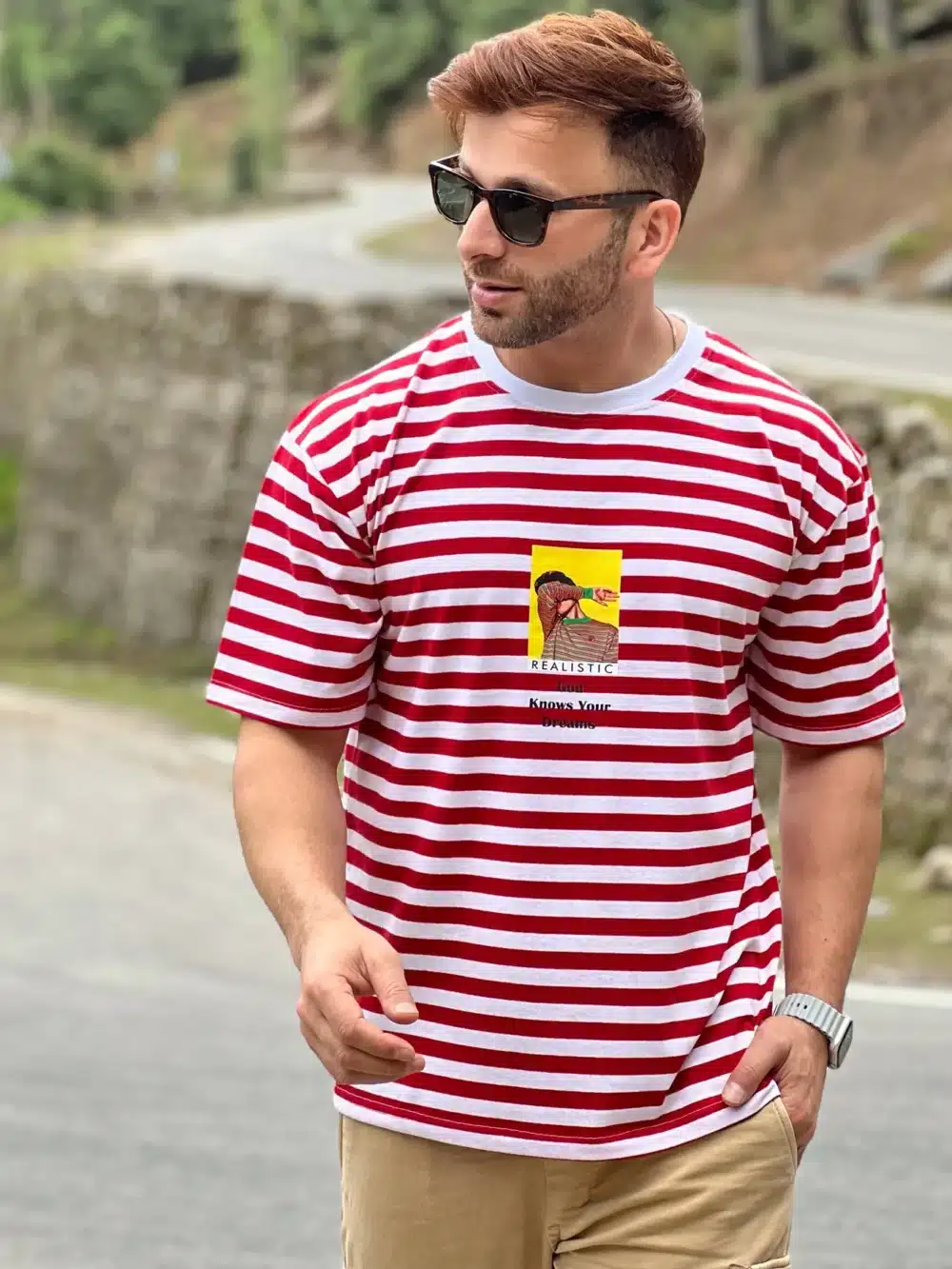 Striped Oversized Red White Men's T-Shirt - Image 3