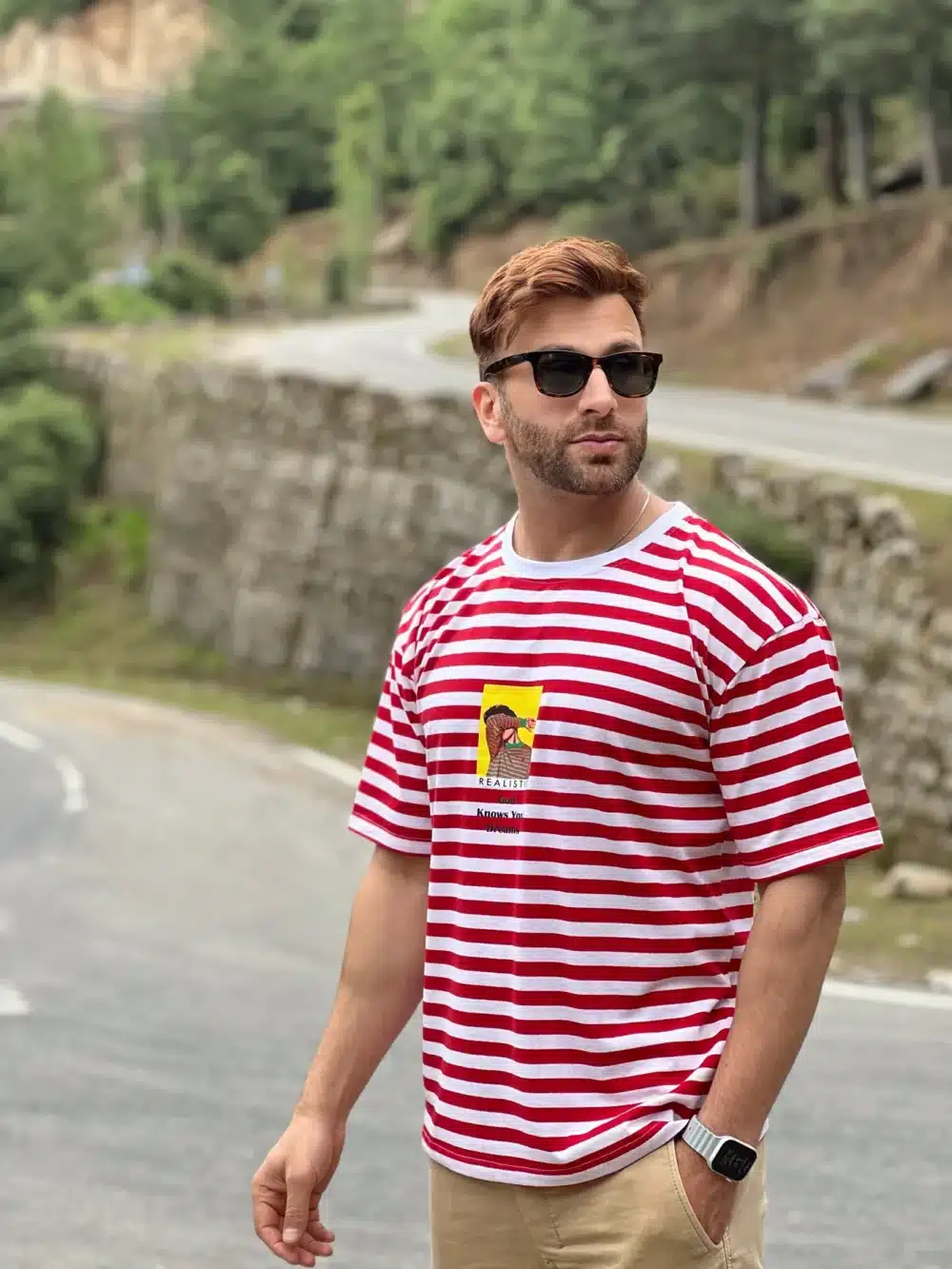 Striped Oversized Red White Men's T-Shirt - Image 4