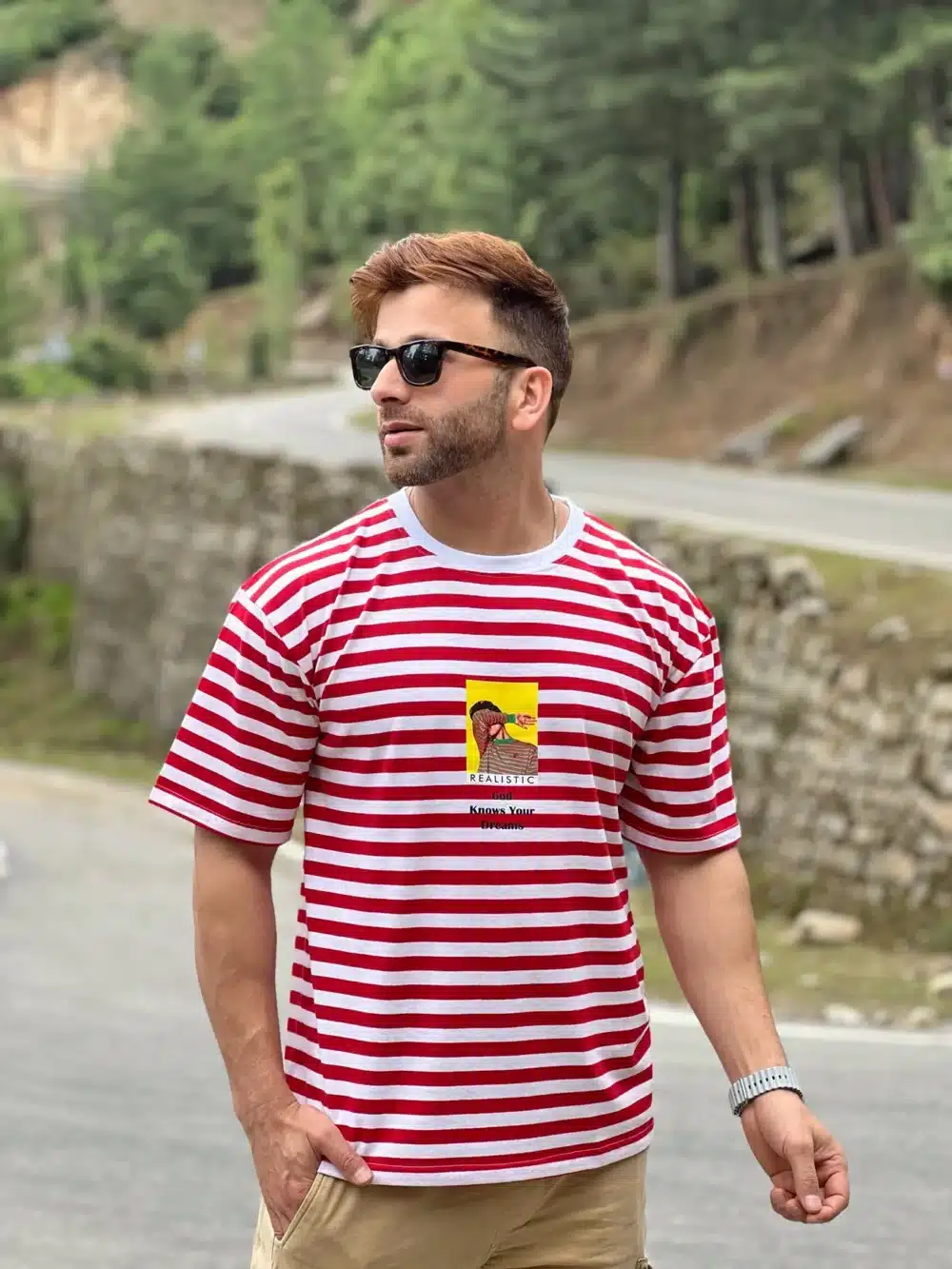 Striped Oversized Red White Men's T-Shirt