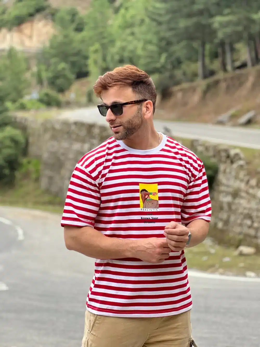 Striped Oversized Red White Men's T-Shirt - Image 5