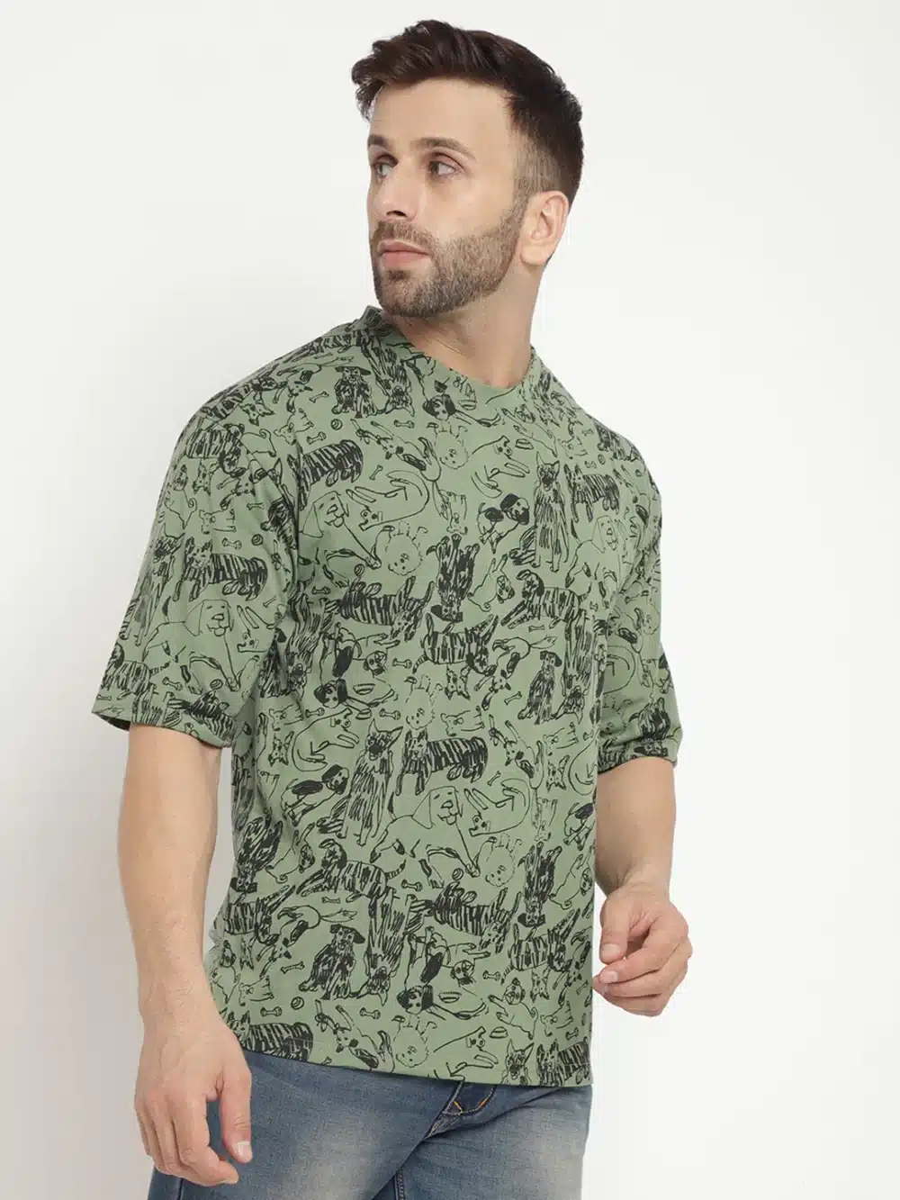 Oversized Green Half Sleeve Graphic Men's T-Shirt - Image 2