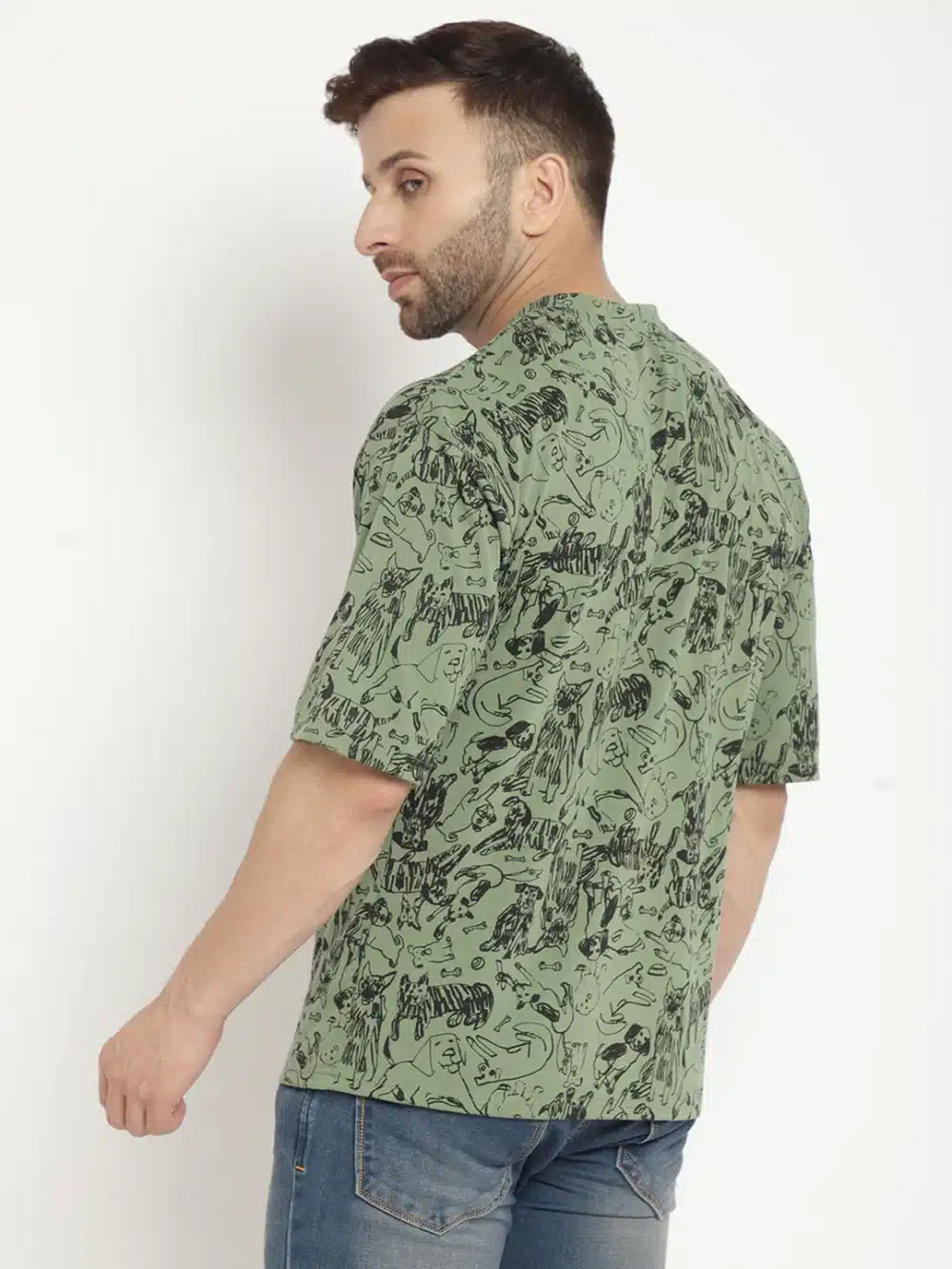 Oversized Green Half Sleeve Graphic Men's T-Shirt - Image 3