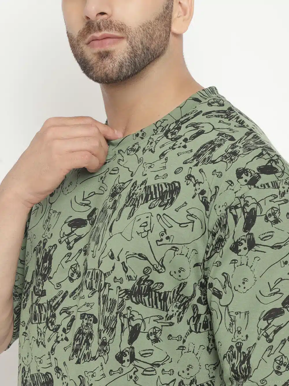 Oversized Green Half Sleeve Graphic Men's T-Shirt - Image 4