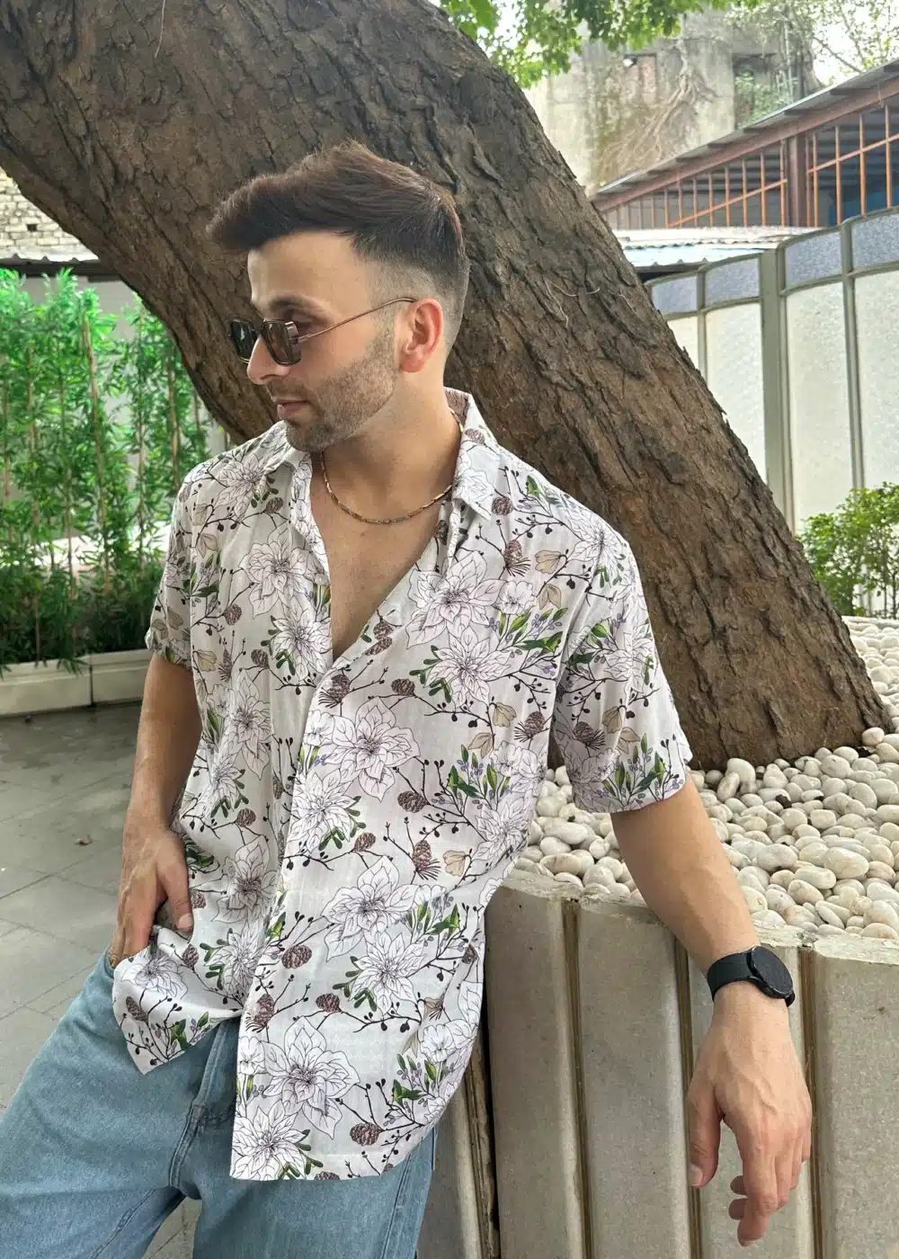 Light Grey Oversized Floral Shirt