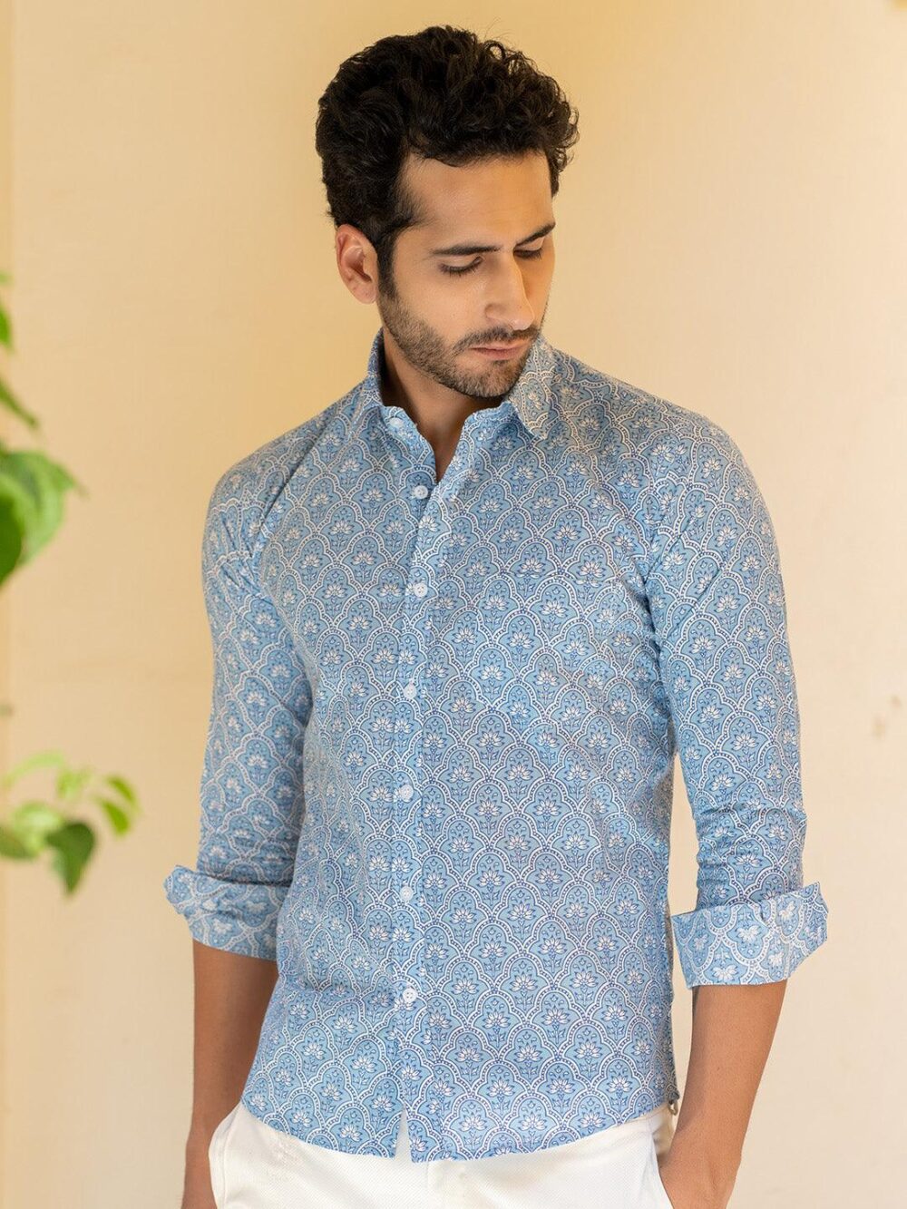 Blue Full Sleeve Jaipuri Printed Shirt