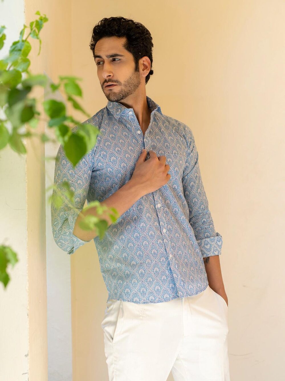 Blue Full Sleeve Jaipuri Printed Shirt - Image 3