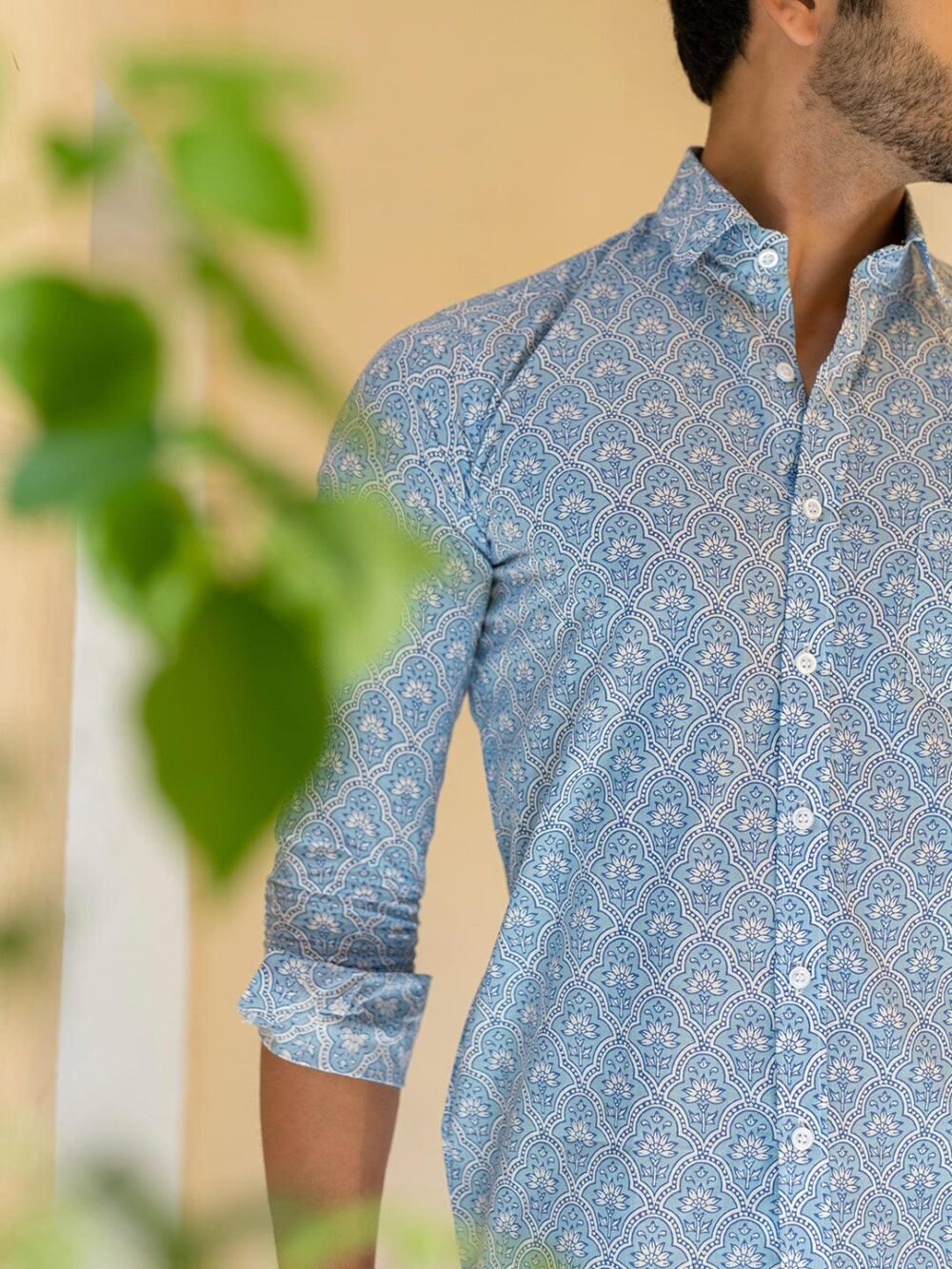 Blue Full Sleeve Jaipuri Printed Shirt - Image 5