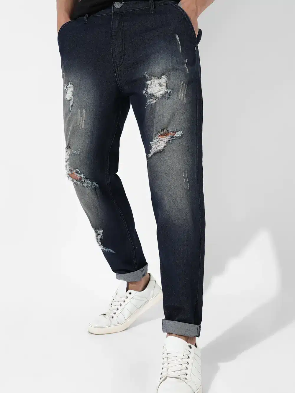 Ripped Dark-Wash Denim Jeans - Image 2