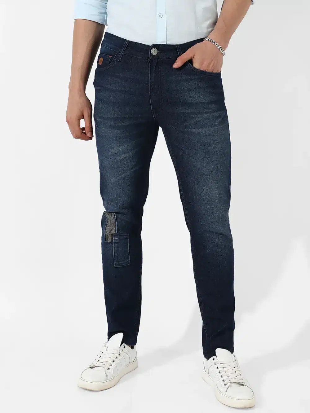 Tapered Dark-Wash Denim Jeans