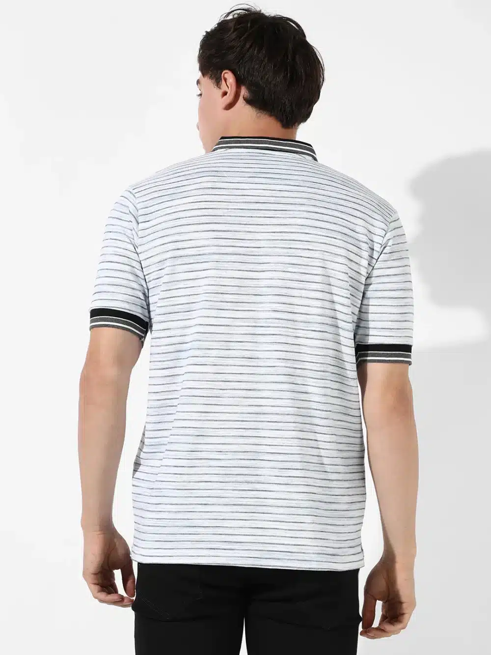 Grey Striped Polo T-Shirt For Men's - Image 2