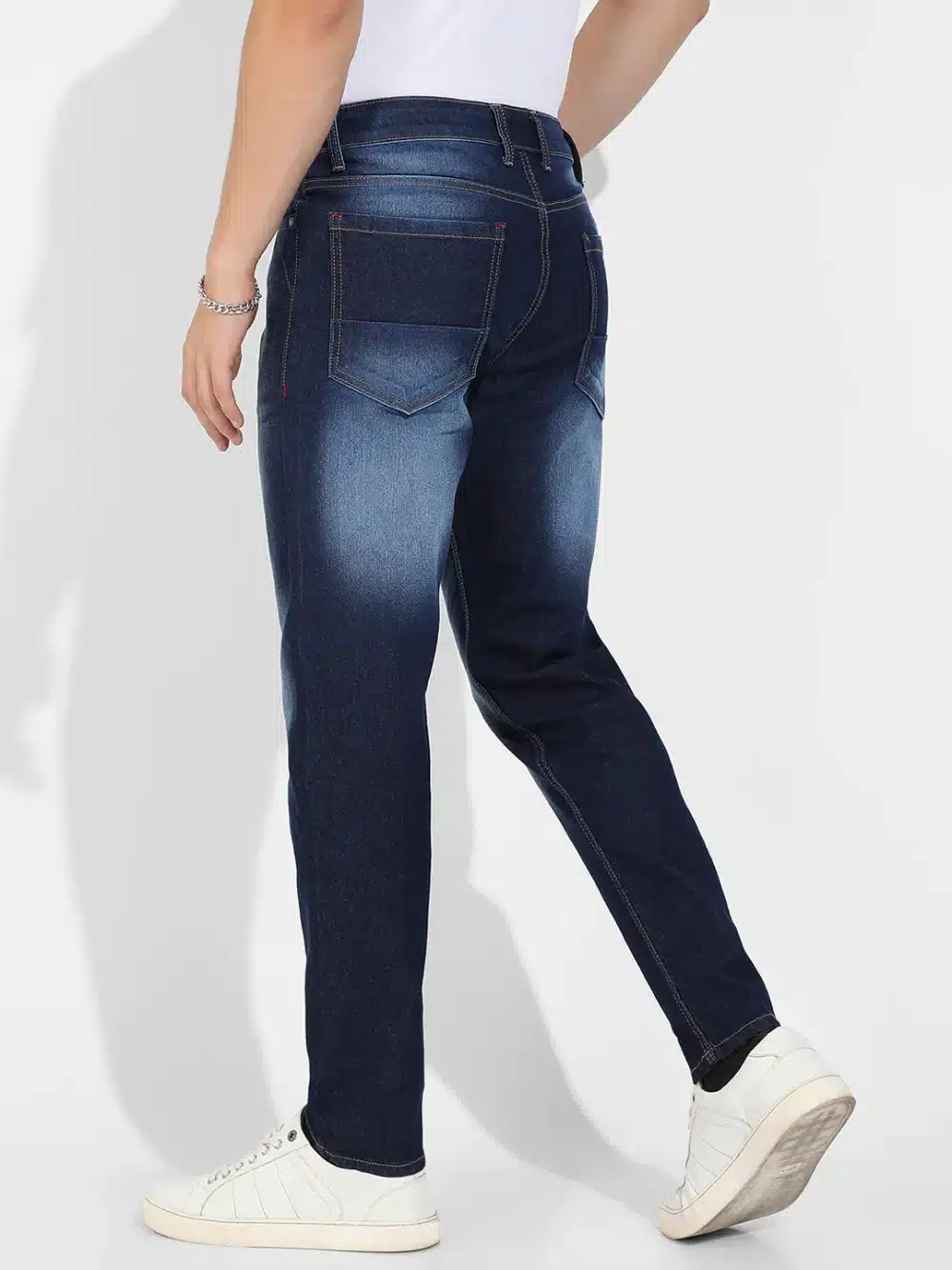 Dark Blue Rolled Hem Denim Jeans - Image 2