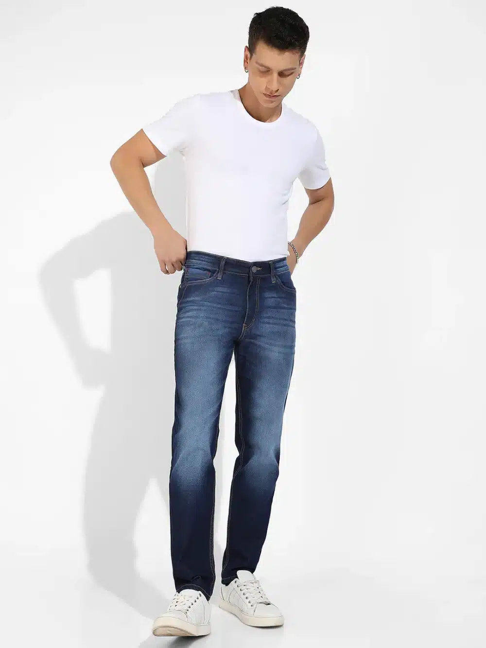 Dark Blue Rolled Hem Denim Jeans