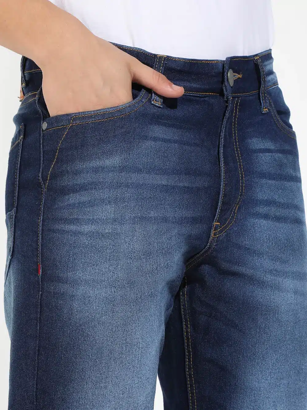 Dark Blue Rolled Hem Denim Jeans - Image 4