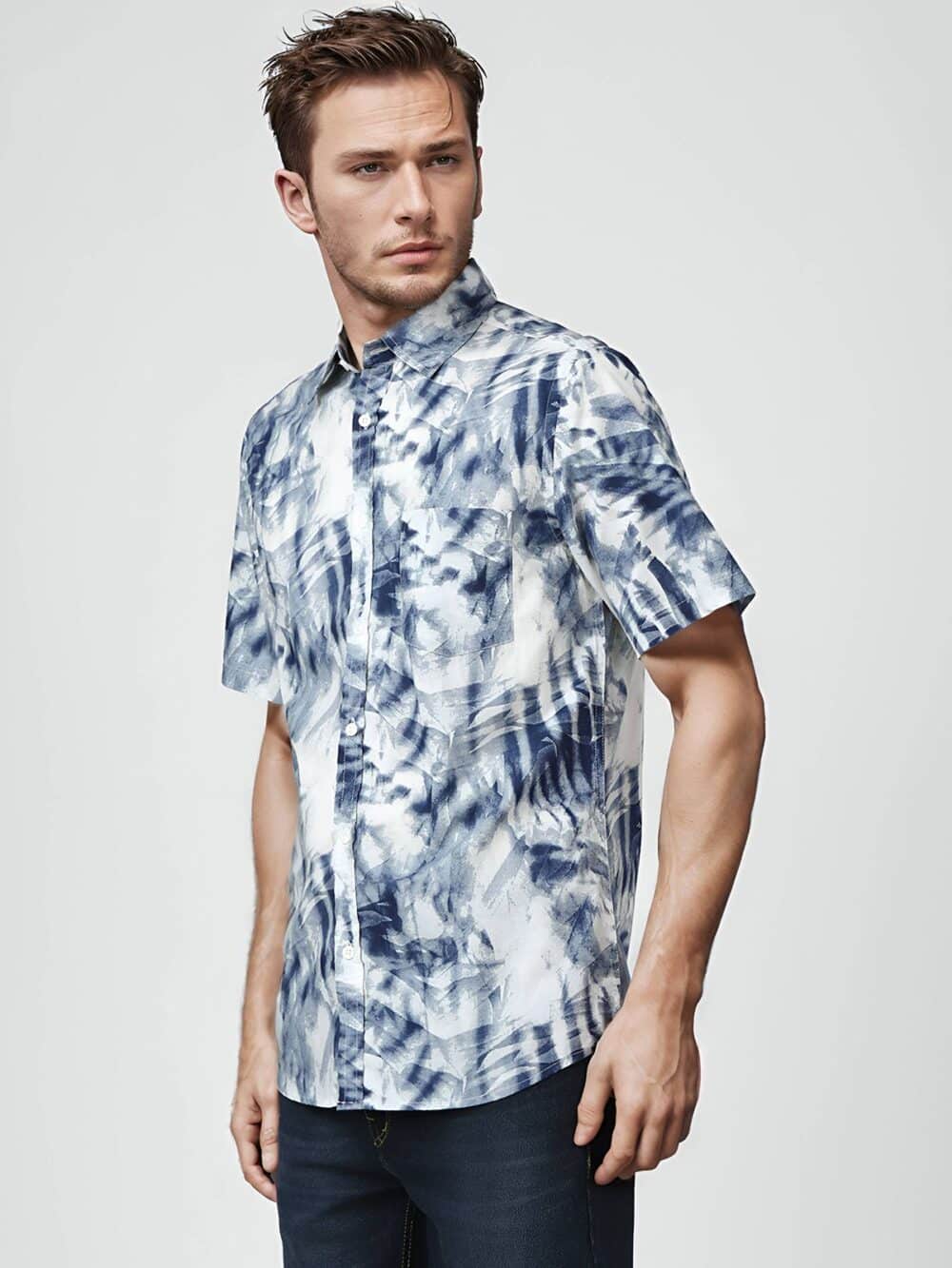 Half Sleeves Regular Fit Tie Dye Casual Shirt-Blue - Image 3