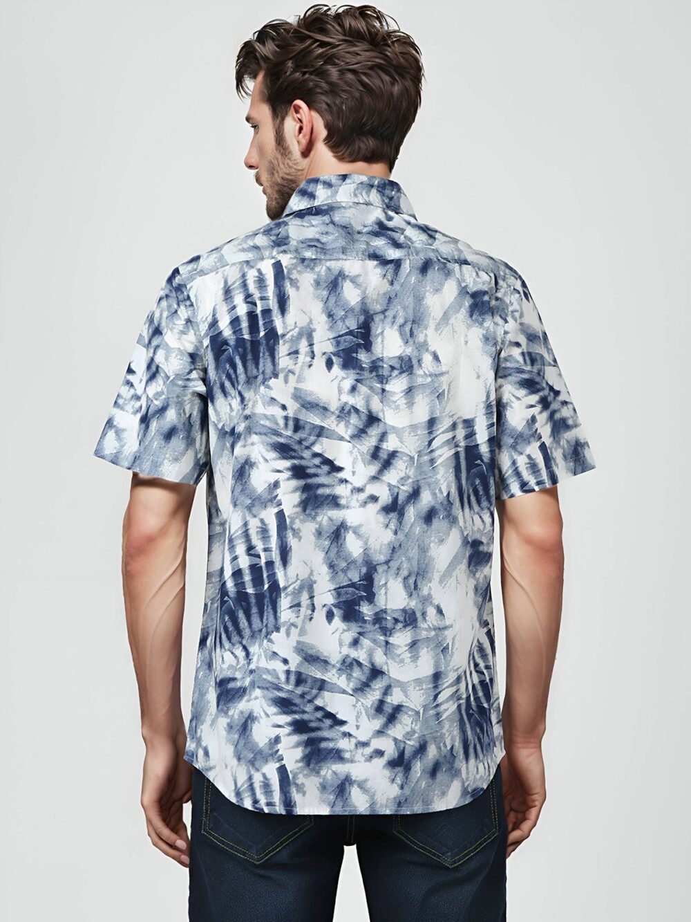 Half Sleeves Regular Fit Tie Dye Casual Shirt-Blue - Image 4