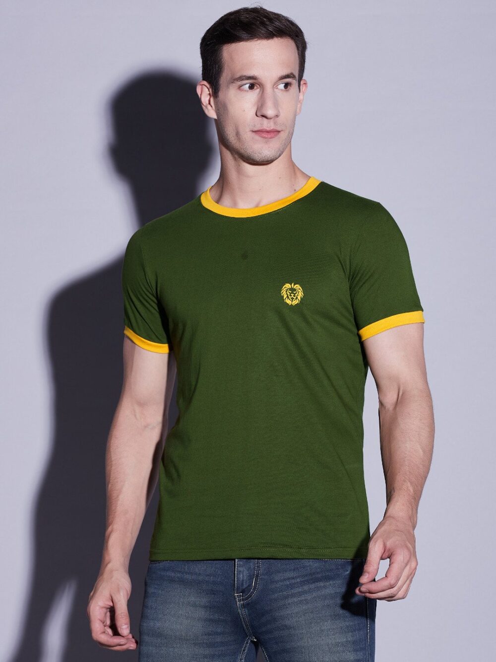 Green Olive Contrast Rib T-Shirt For Men's