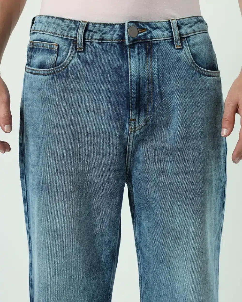 Men's Blue Baggy Straight Fit Jeans - Image 4