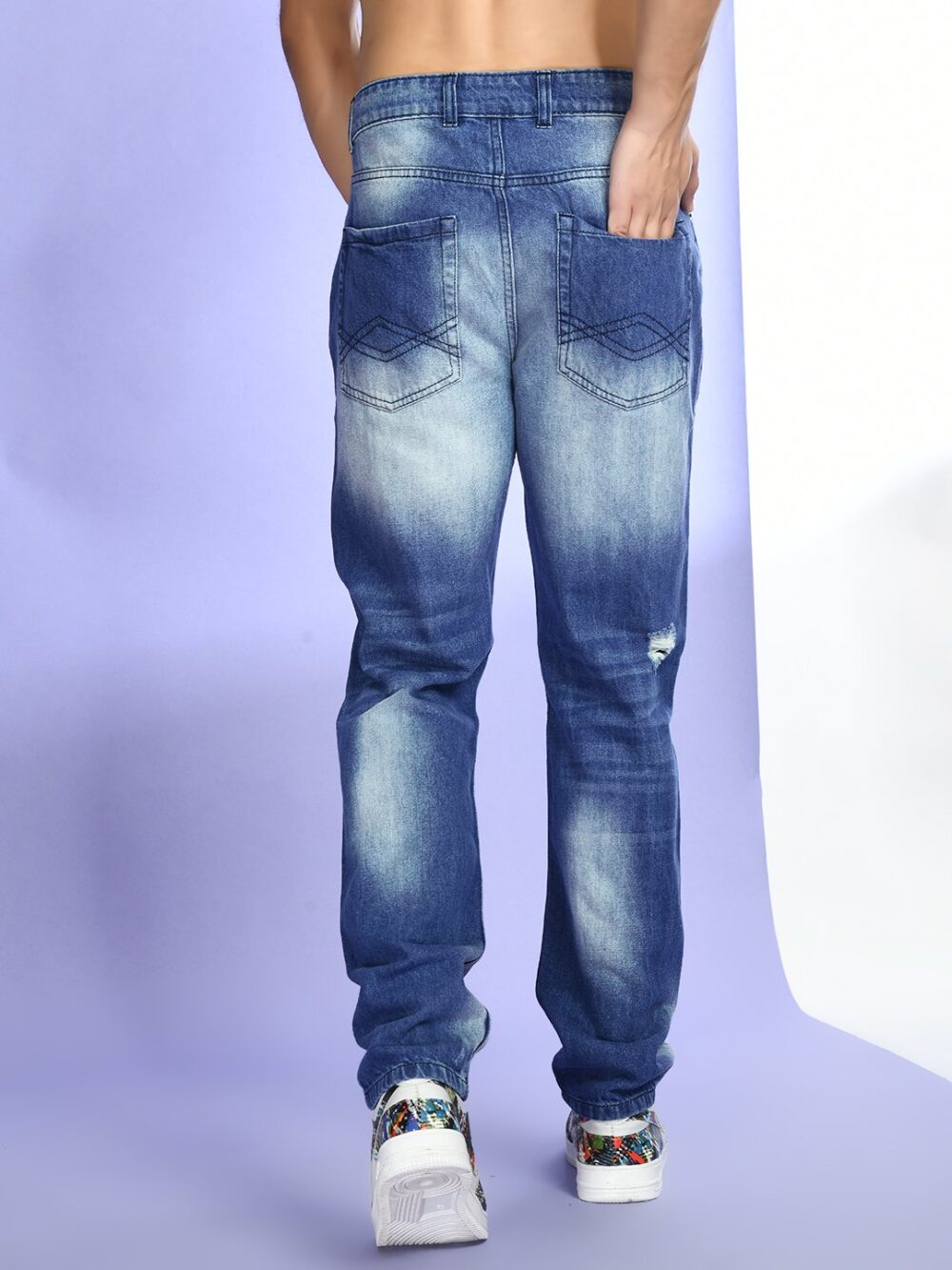 Mid blue Washed Denim Distressd Jeans - Image 3