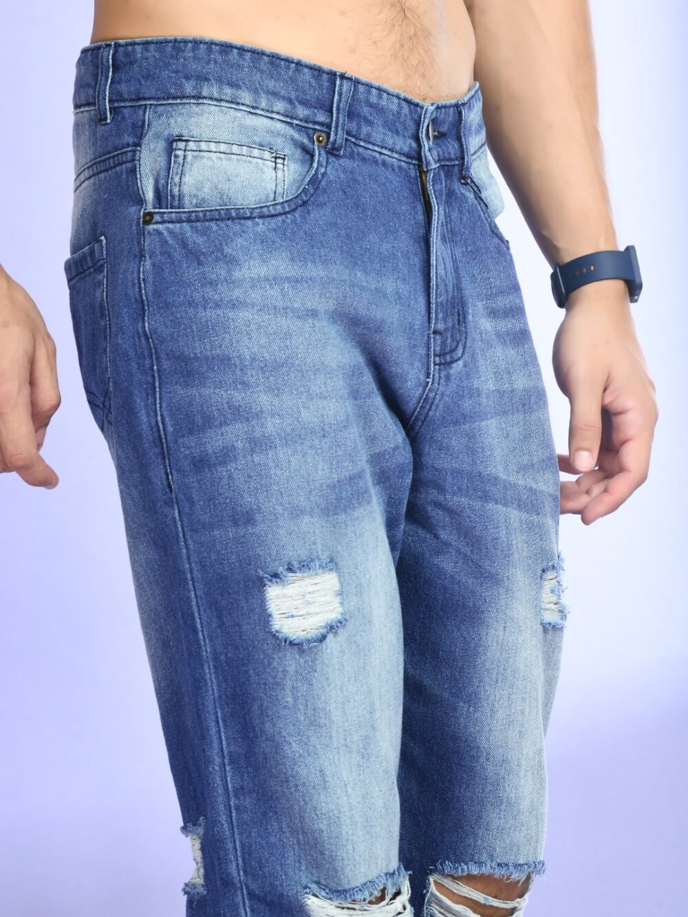 Mid blue Washed Denim Distressd Jeans - Image 8