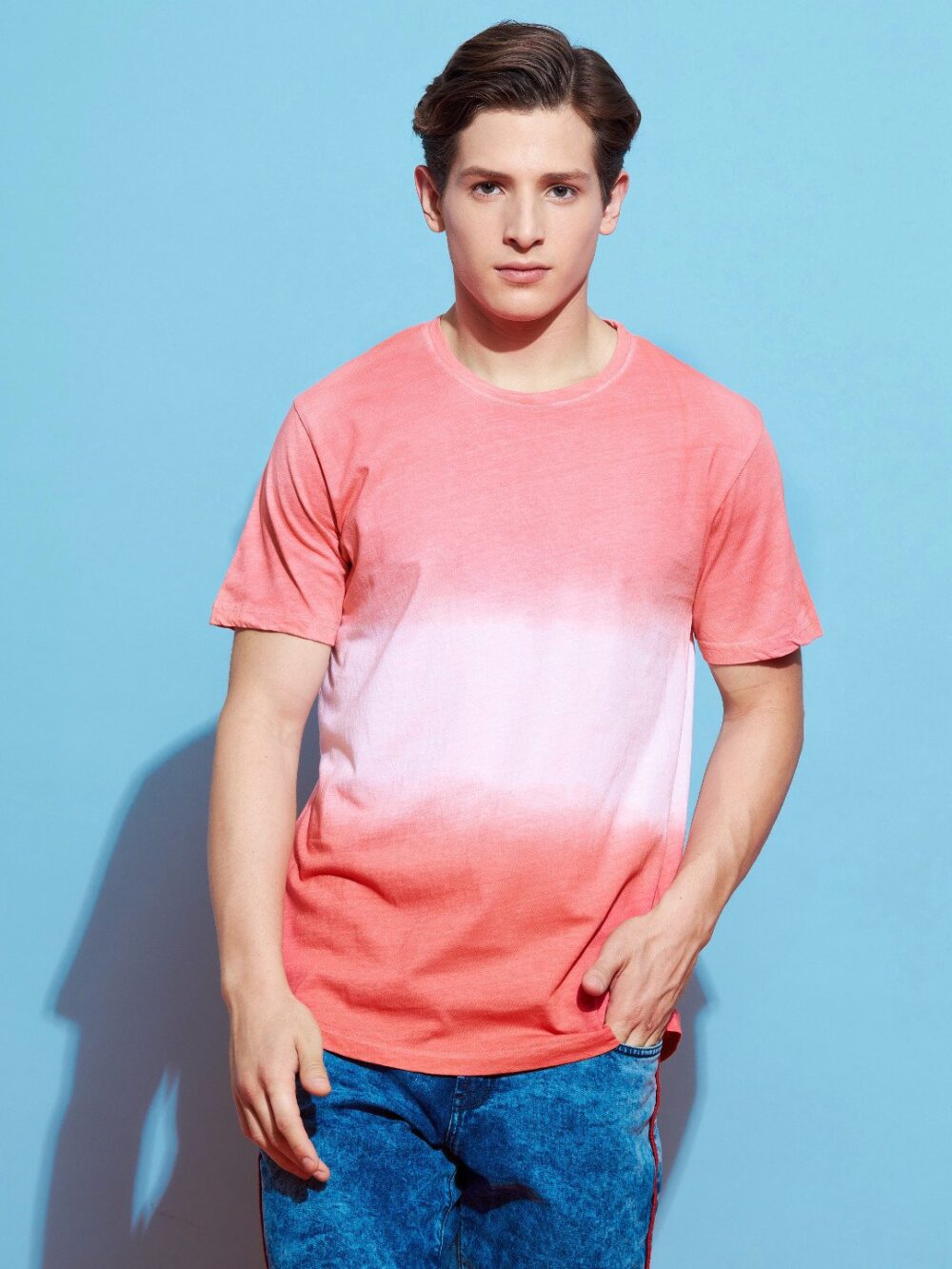 Round Neck Ombre Print Men's Casual T-Shirt