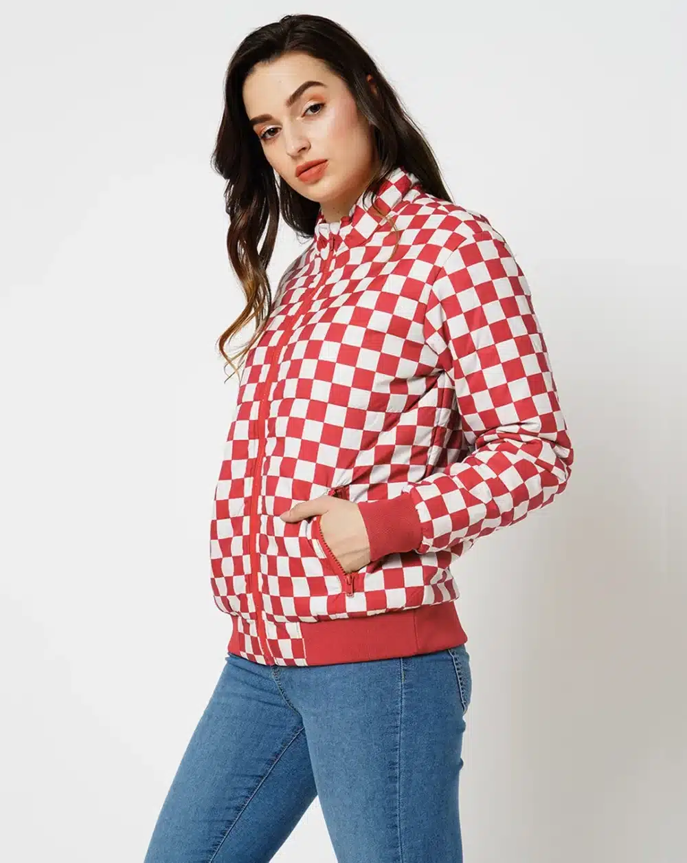 Red & White Check Puffer Jacket