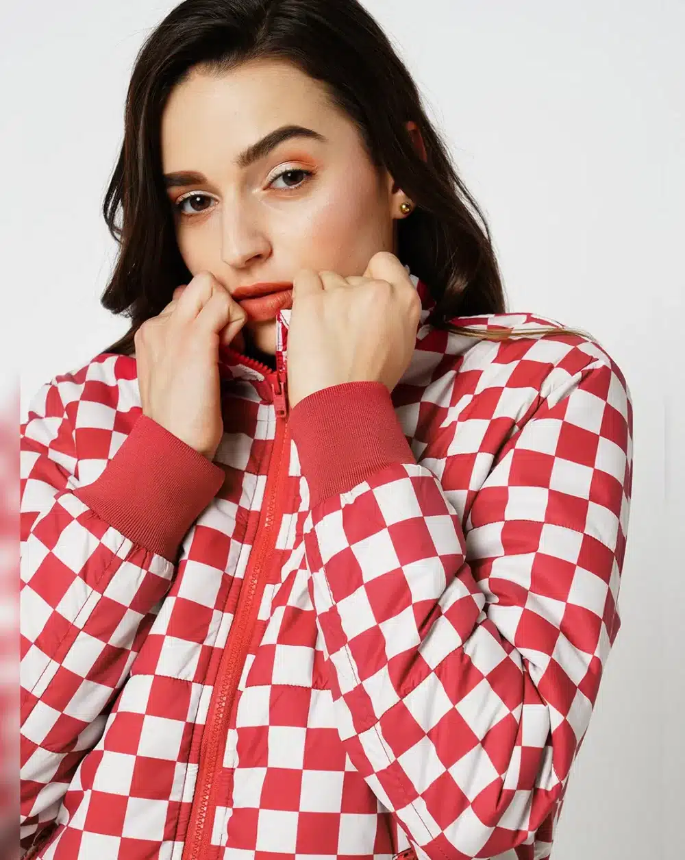 Red & White Check Puffer Jacket - Image 5