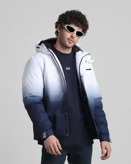 White Ombre Hooded Jacket For Men