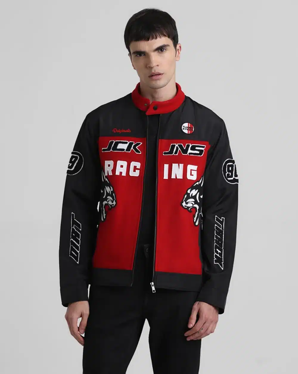 Black Applique Patchwork Racer Jacket