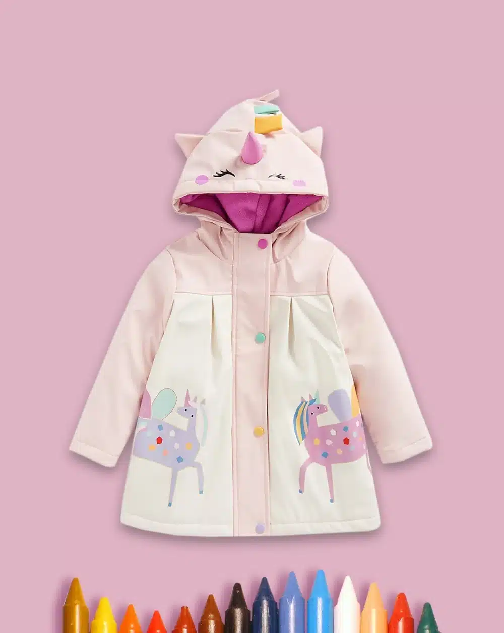 Girls Full Sleeves Jacket With 3D Dnicorn Design-Multicolor