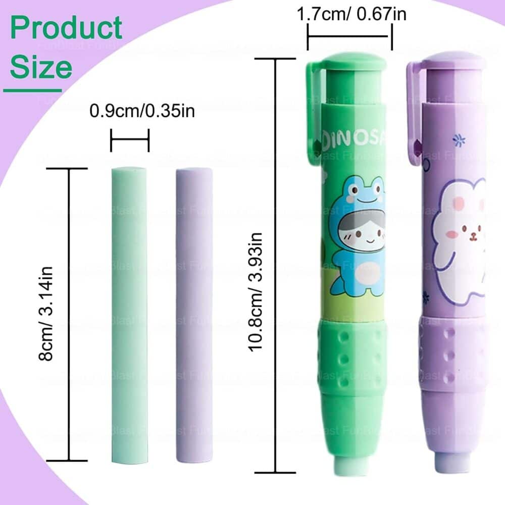 Pen Erasers – Retractable Eraser, Novelty Eraser Pen Shaped, Press Mechanical Rubbers With 2 Pcs Refill Erasers For Kids Students, Stationery Gift For Kids, Return Gift For Kids - Image 5