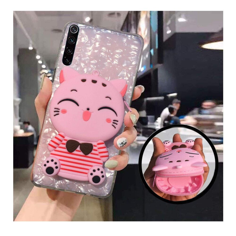 OnePlus Nord, Cute Cartoon Lucky Cat Stripe Kitten With Purse Soft Bumper Silicone Shockproof Case