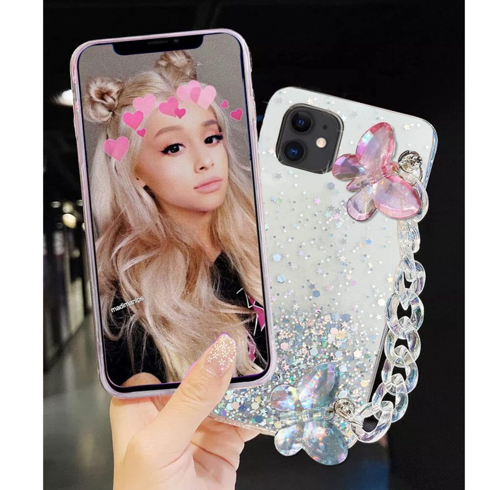 Oneplus 9, Crystal Butterfly Wrist Bracelet Chain Holder Non Moving Dry Fixed Glitter Soft Silicone Case - Image 4