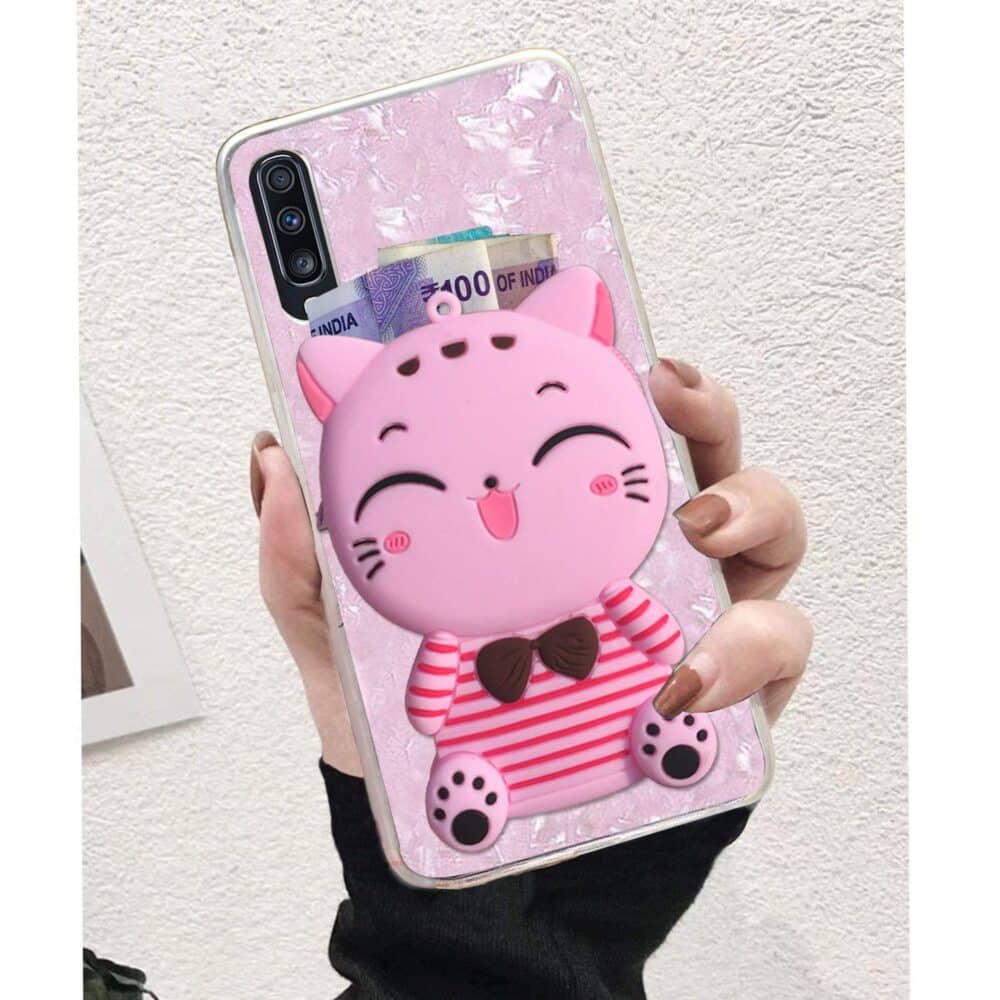 OnePlus Nord, Cute Cartoon Lucky Cat Stripe Kitten With Purse Soft Bumper Silicone Shockproof Case - Image 2