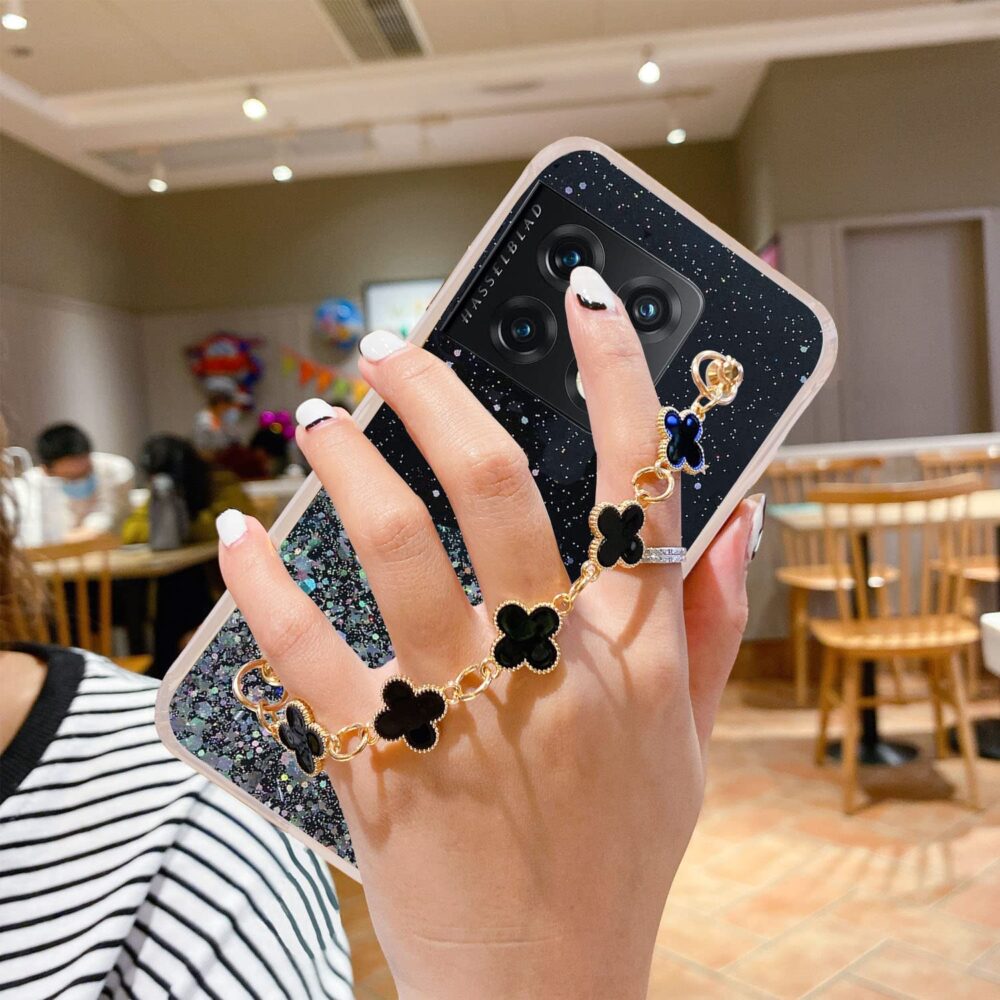 Oneplus 10T 5G, Dry Fixed Non Movable Glitters Tiny Flowers Bracelet Chain Holder Soft Silicone Case - Image 2