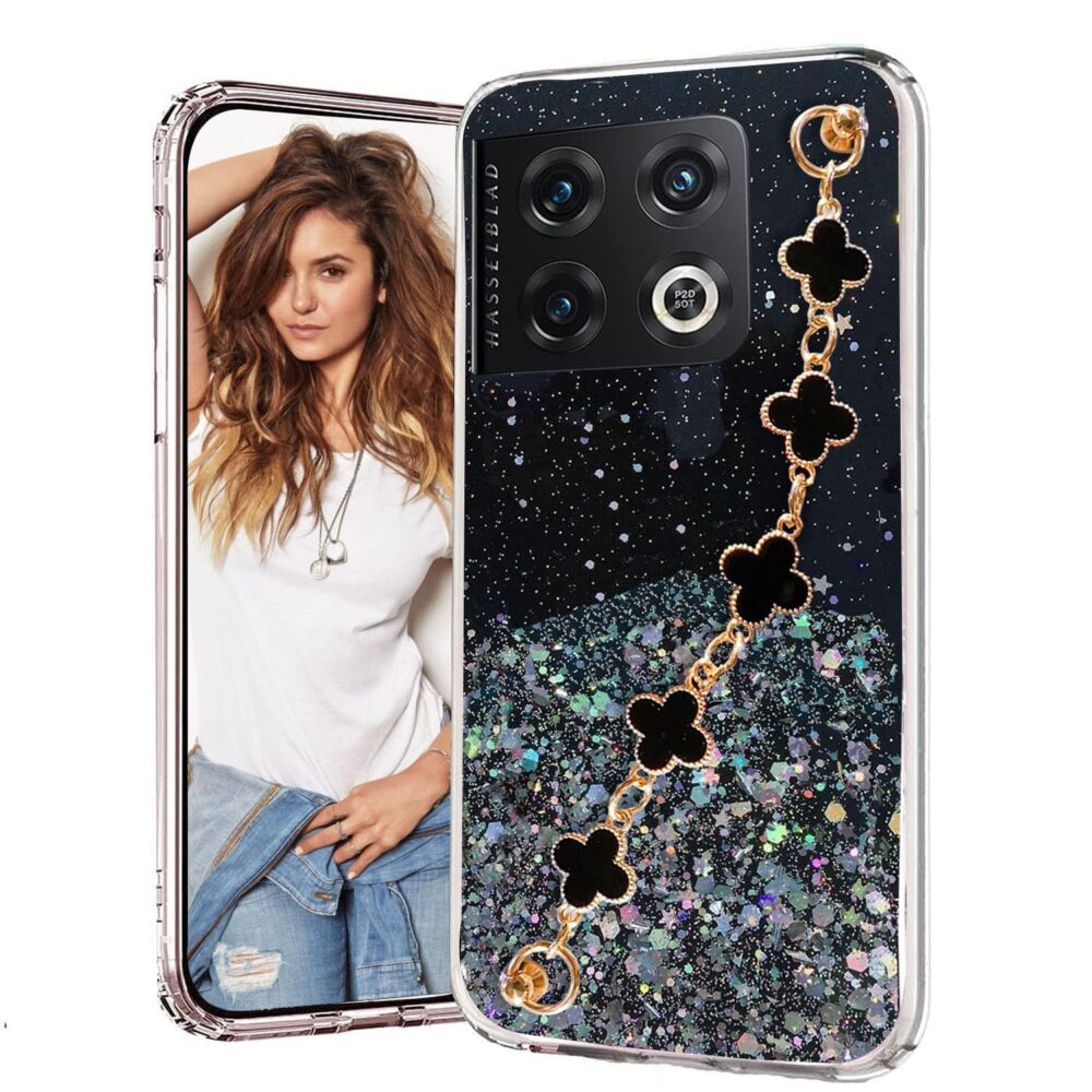 Oneplus 10T 5G, Dry Fixed Non Movable Glitters Tiny Flowers Bracelet Chain Holder Soft Silicone Case