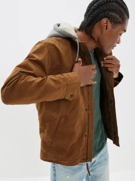 Brown Cotton Regular Fit Hooded Jacket