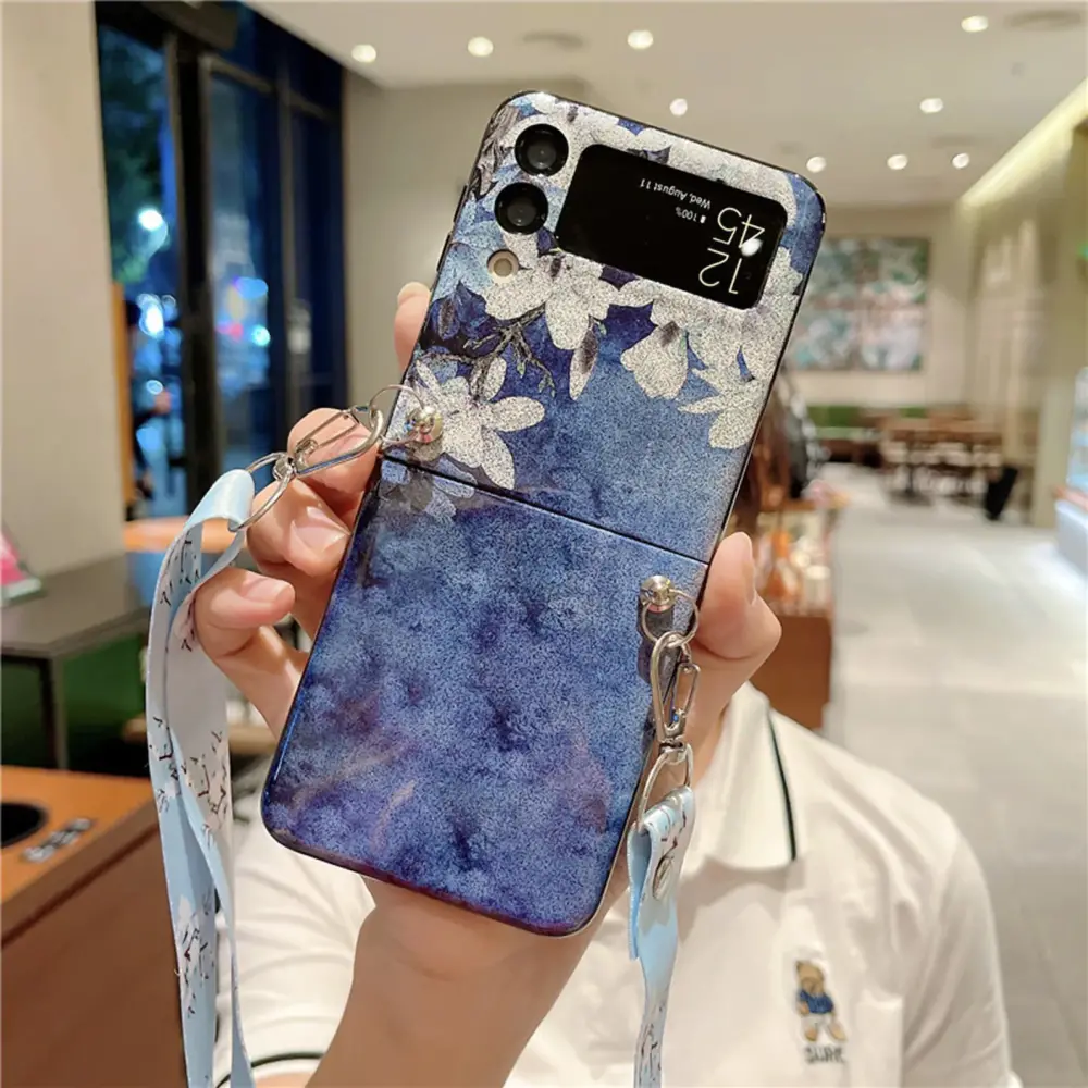 Glitter Flower Shoulder Strap Phone Case, For Galaxy Z Flip 3/Galaxy Z Flip 4 Phone Case, For Galaxy Z Flip 5 Phone Case - Image 5