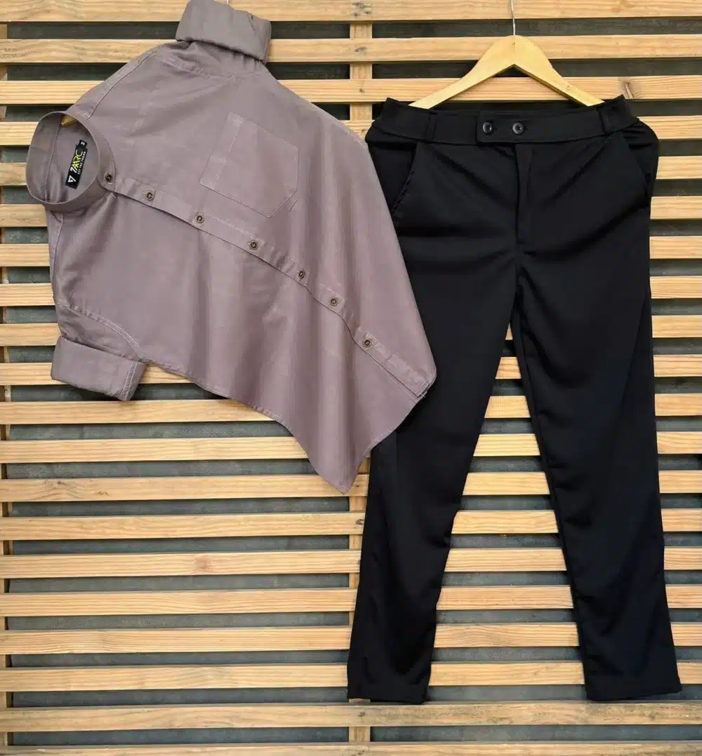 Stylish Men's Plain Pant And Shirt Ensemble