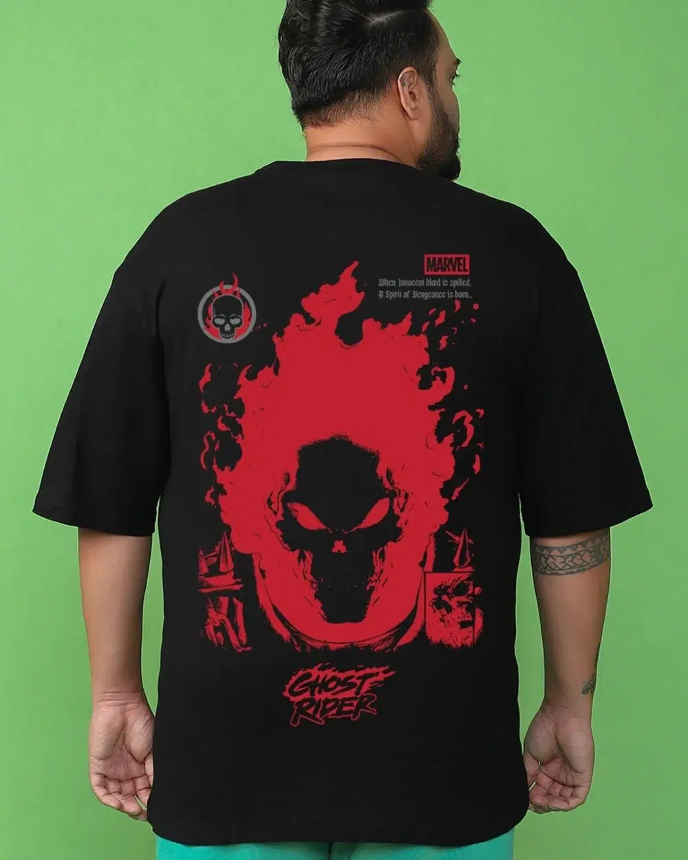 Black Ghost Rider Graphic Plus Size T-shirt For Men - Image 4