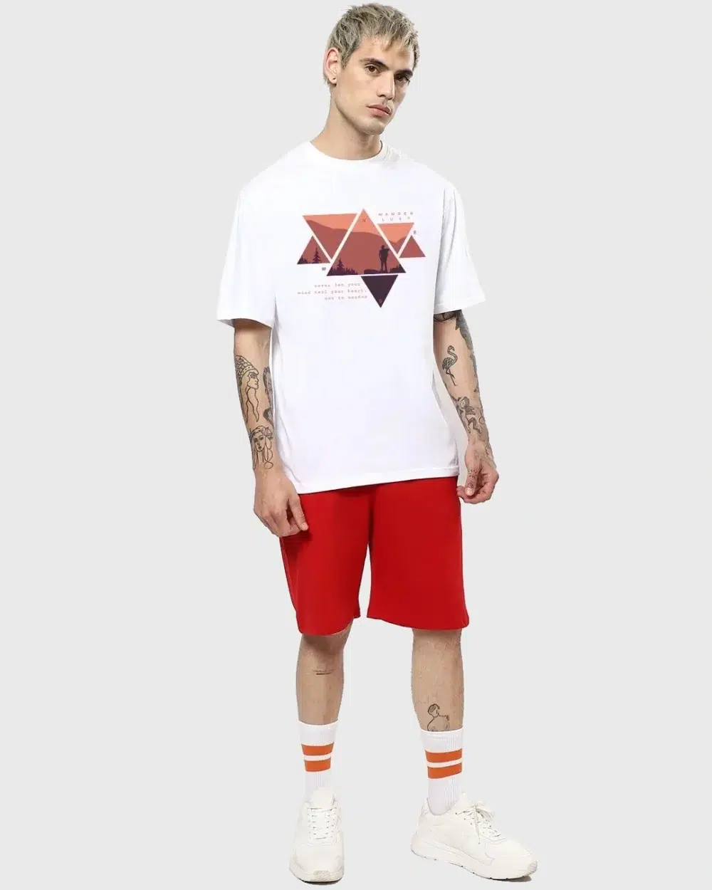 Men’s White Wander Geometry Print Oversized Tee - Image 3